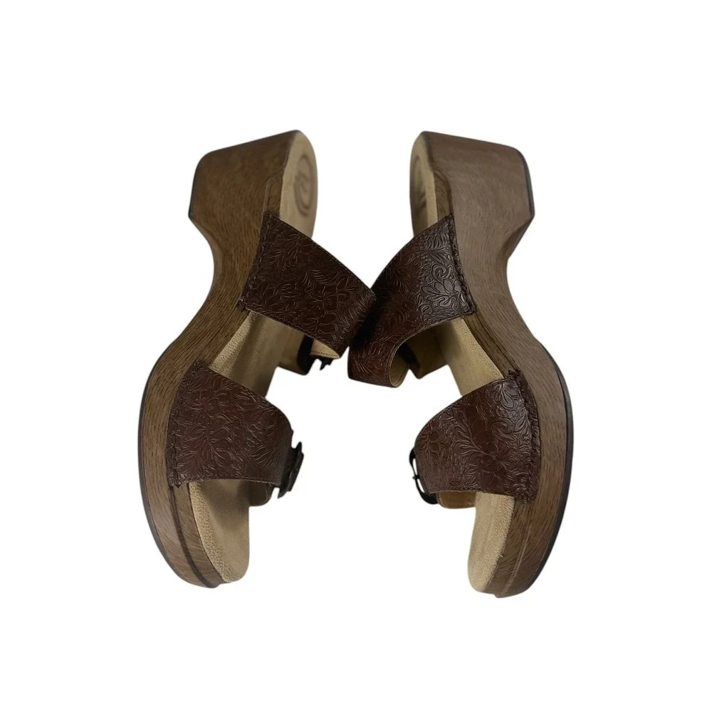 Dansko Sophie Floral Tooled Brown Leather Slide Sandals EU 41 US 10.5